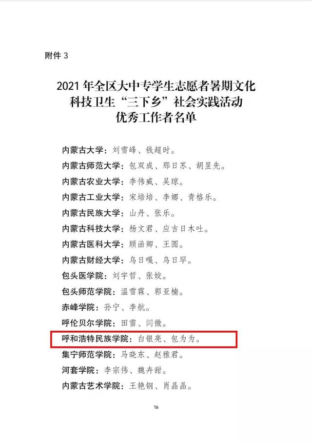 呼和浩特民族学院在21年全区大中专学生志愿者暑期 三下乡 社会实践活动中取得多项荣誉 呼和浩特民族学院